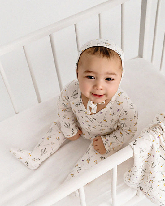4 Piece Baby Girls "Pretty Petals" Rayon Blend Pointelle Footie Set : Color: Winter White