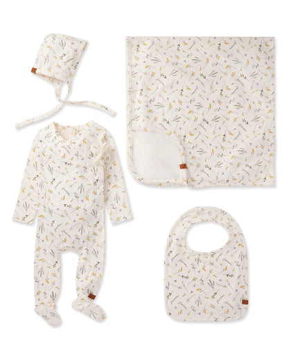 4 Piece Baby Girls "Pretty Petals" Rayon Blend Pointelle Footie Set : Color: Winter White