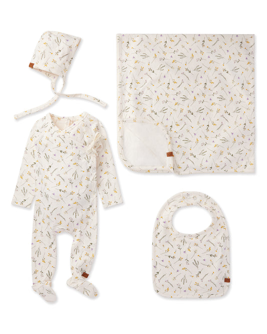 4 Piece Baby Girls "Pretty Petals" Rayon Blend Pointelle Footie Set : Color: Winter White