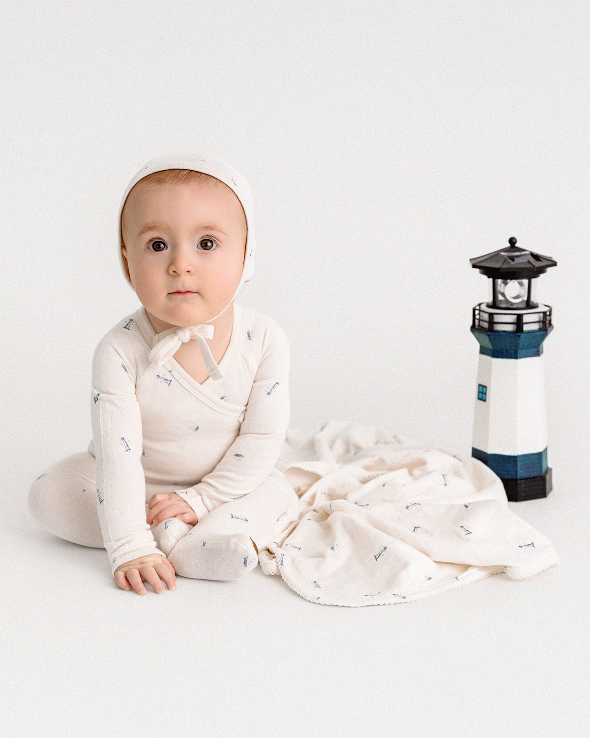 4 Piece Baby Boys "Lighthouse" Rayon Blend Pointelle Footie Set : Color: Winter White