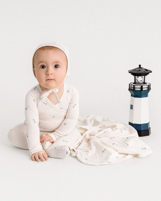 4 Piece Baby Boys "Lighthouse" Rayon Blend Pointelle Footie Set : Color: Winter White