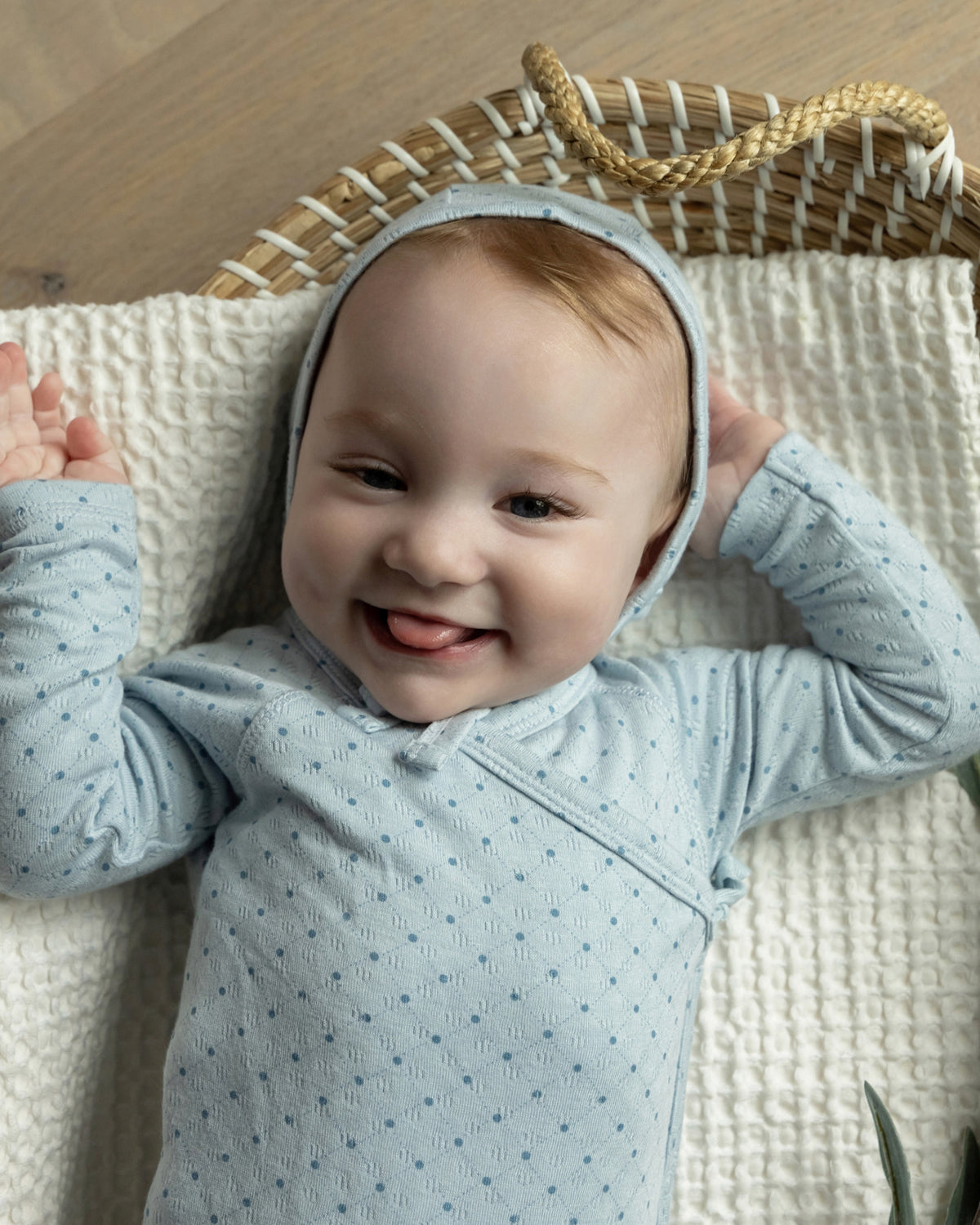 Toddler Boys "Little Dots" Pointelle Rayon from Bamboo Blend Footie : Color: Blue