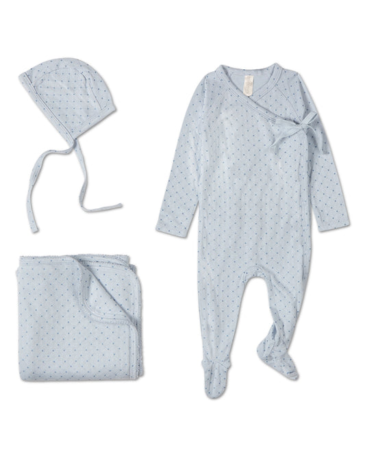 3 Piece Baby Boys "Little Dots" Rayon Blend Pointelle Footie Set : Color: Blue