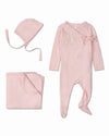 3 Piece Baby Girls "Little Hearts" Pointelle Rayon Blend Footie Set : Color: Pink