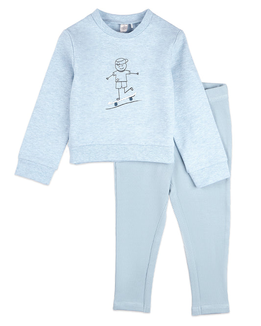 2 Piece Toddler Boys "This Is How I Roll" Cotton Rich Legging Set : Color: Cloud Blue