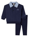 2 Piece Boys Fleece Gingham-Collared Sweatshirt and Sweatpants Set