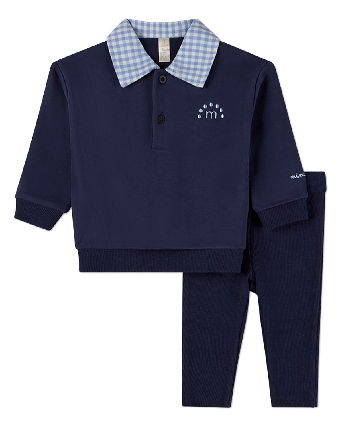 2 Piece Boys Fleece Gingham-Collared Sweatshirt and Sweatpants Set