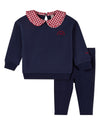 2 Piece Girls Ruffled-Gingham-Collared Sweatshirt and Sweatpants Set