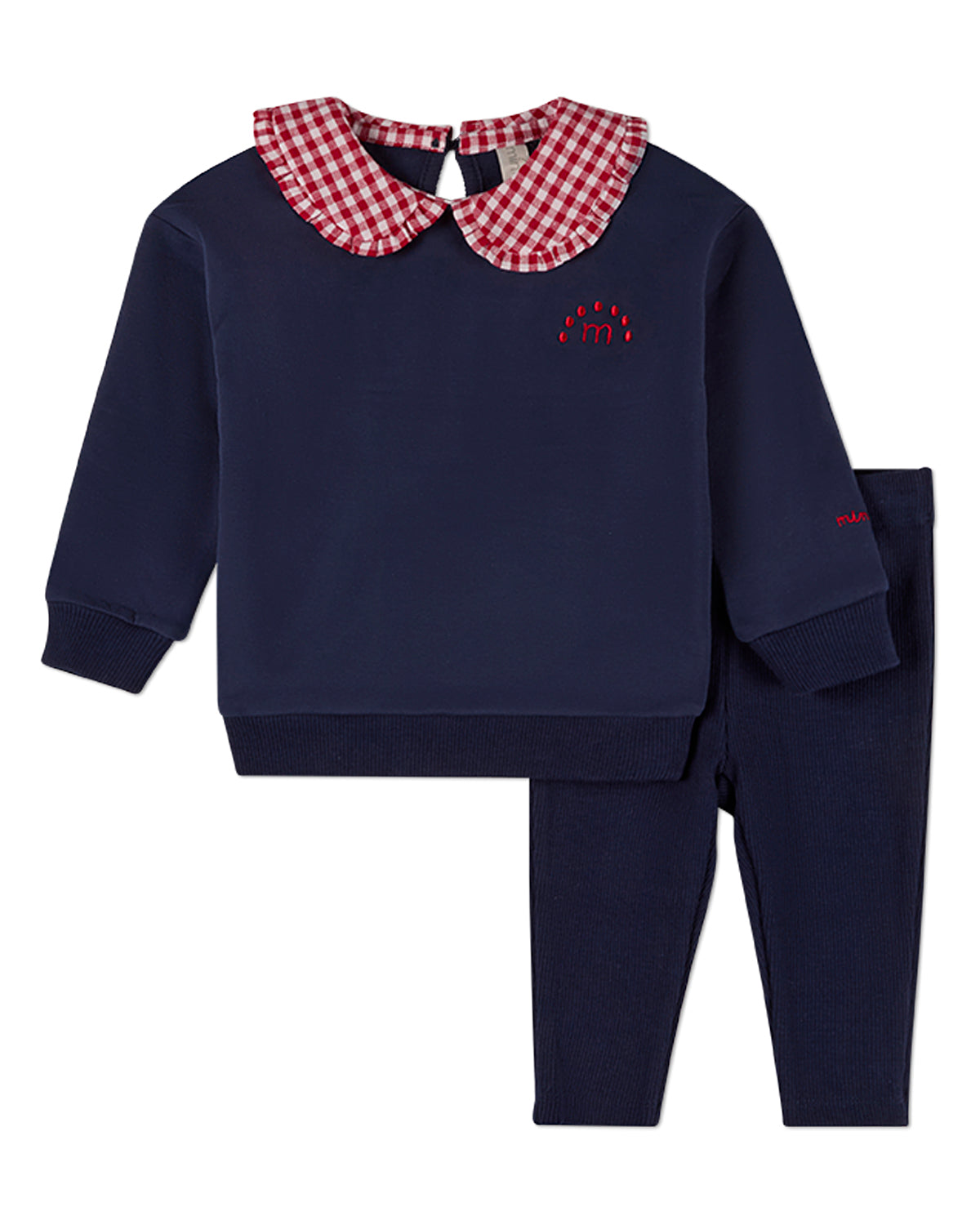 2 Piece Girls Ruffled-Gingham-Collared Sweatshirt and Sweatpants Set