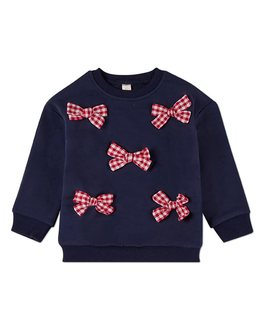 2 Piece Girls "The Gingham Bow" Cotton-Rich Sweatshirt and Pants Set