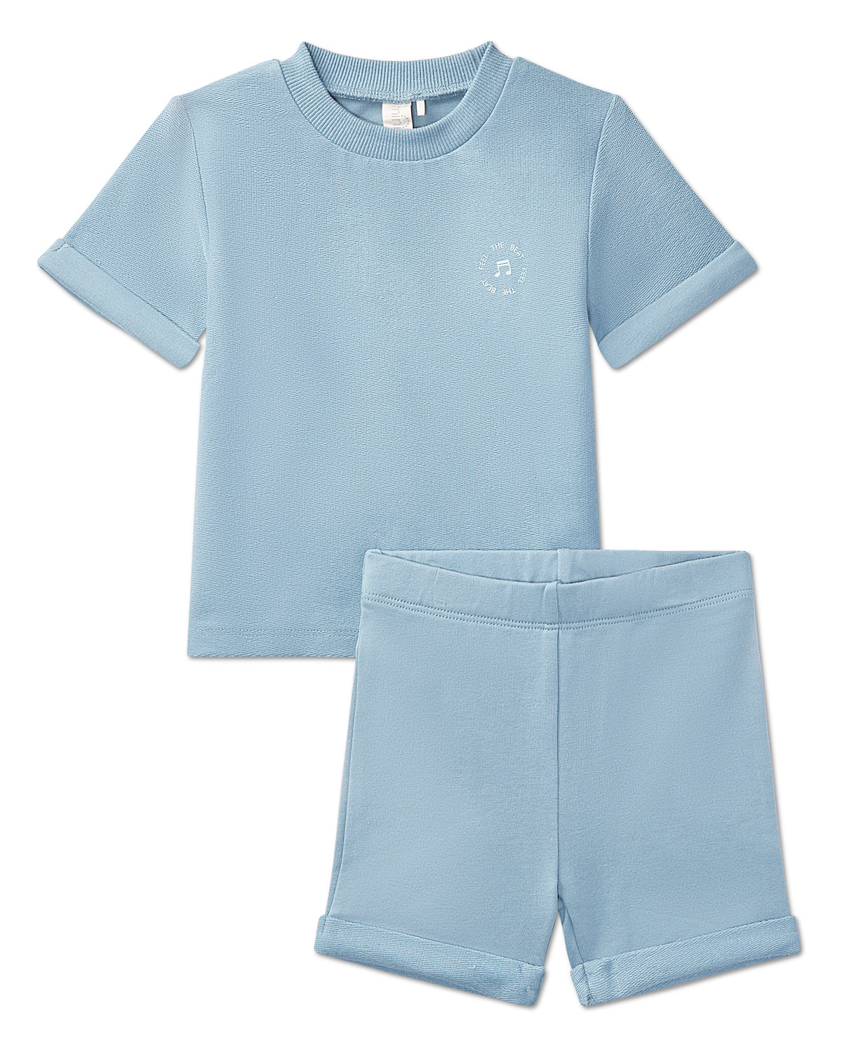 2 Piece Baby and Toddler "Feel The Beat" Stretch Cotton Tee and Shorts Set : Color: Blue Fog