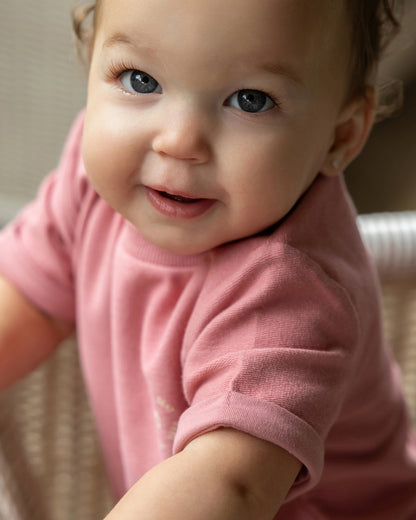 2 Piece Baby and Toddler "Feel The Beat" Stretch Cotton Tee and Shorts Set : Color: Dusty Rose