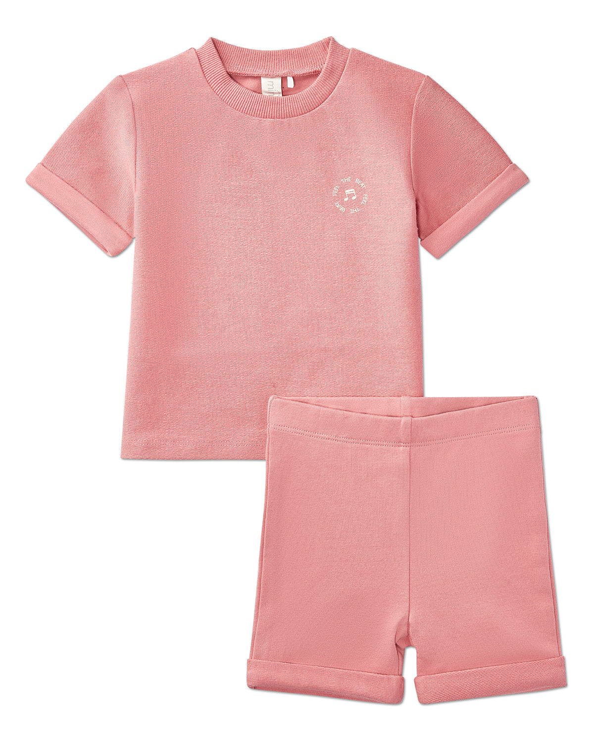 2 Piece Baby and Toddler "Feel The Beat" Stretch Cotton Tee and Shorts Set : Color: Dusty Rose