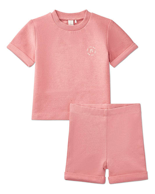 2 Piece Baby and Toddler "Feel The Beat" Stretch Cotton Tee and Shorts Set : Color: Dusty Rose
