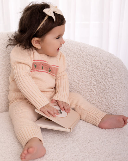 2 Piece Baby and Toddler Girls "Tiptoe Through The Tulips" 100% Cotton Knit Embroidered Legging Set