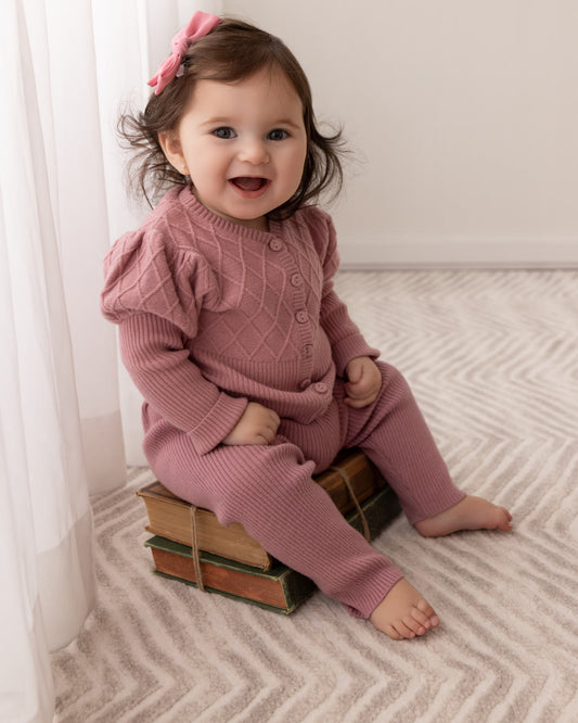 2 Piece Baby and Toddler Girls "Juliet" Mixed Knit Cardigan and Legging Set