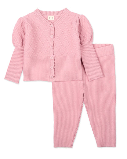 2 Piece Baby and Toddler Girls "Juliet" Mixed Knit Cardigan and Legging Set : Color: Bridal Rose
