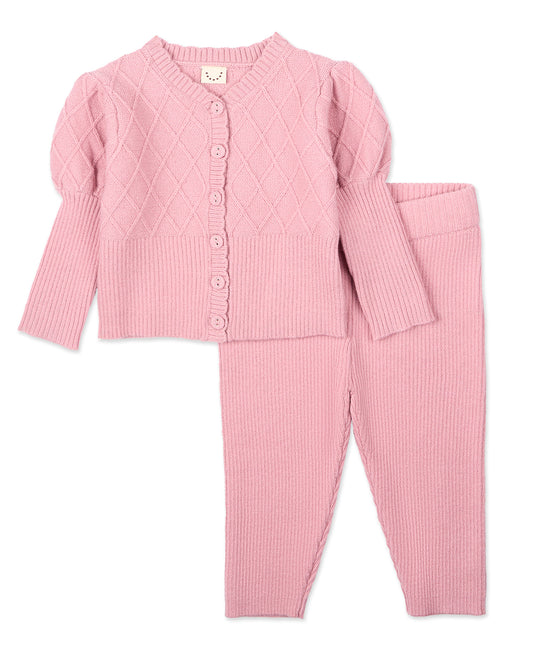 2 Piece Baby and Toddler Girls "Juliet" Mixed Knit Cardigan and Legging Set : Color: Bridal Rose