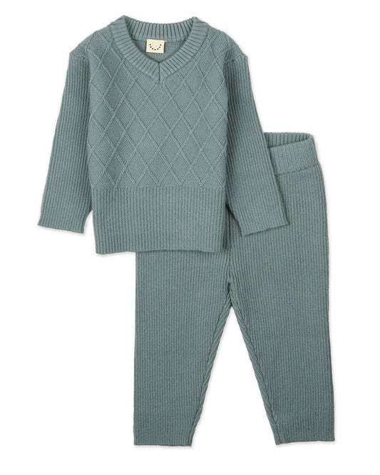 2 Piece Baby and Toddler Boys "Romeo" Mixed Knit Pullover Sweater Set : Color: Blue
