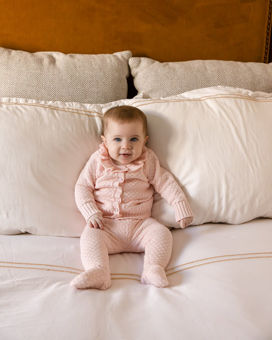 2 Piece Set Baby Girls 100% Cotton Knit Cardigan and Footed Pant