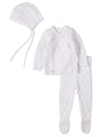 3 Piece Baby Unisex "Simply Sweet" White 100% Cotton Knit Cardigan Set