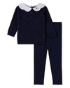 2 Piece Baby and Toddler Girls Pop-Collar Cotton Knit Bow-Trim Set