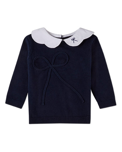 2 Piece Baby and Toddler Girls Pop-Collar Cotton Knit Bow-Trim Set