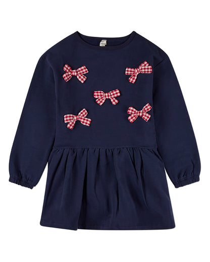 Girls "The Gingham Bow" Cotton-Rich Knee-Length Sweatshirt Dress