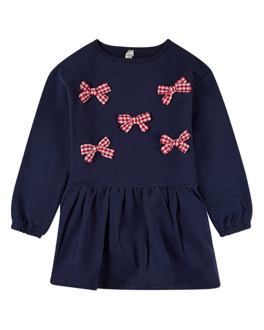 Girls "The Gingham Bow" Cotton-Rich Knee-Length Sweatshirt Dress