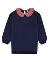 Girls Gingham-Ruffled-Collar Cotton-Rich Fleece Sweatshirt Dress
