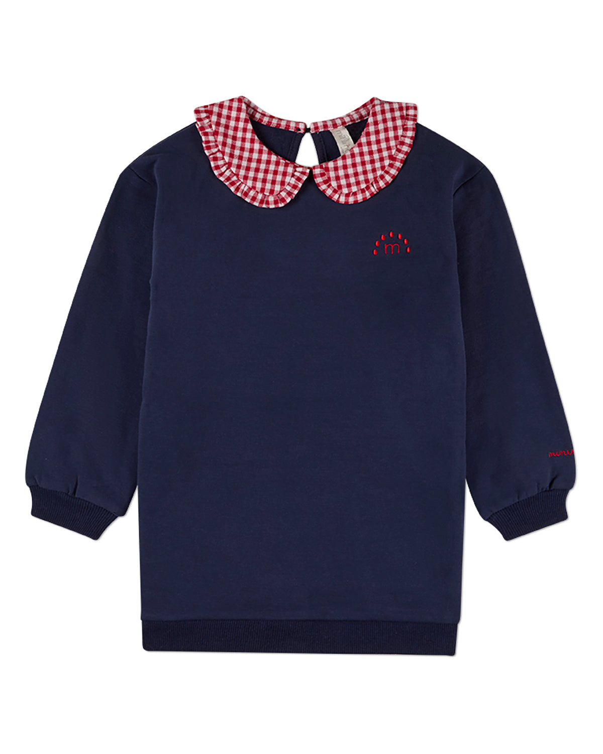 Girls Gingham-Ruffled-Collar Cotton-Rich Fleece Sweatshirt Dress