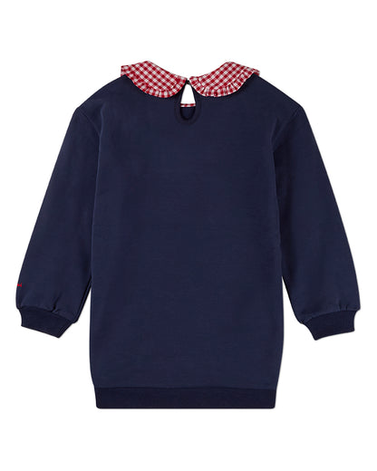 Girls Gingham-Ruffled-Collar Cotton-Rich Fleece Sweatshirt Dress