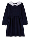 Girls 100% Cotton Midi Dress with Scalloped Pop Collar and Bow Accents