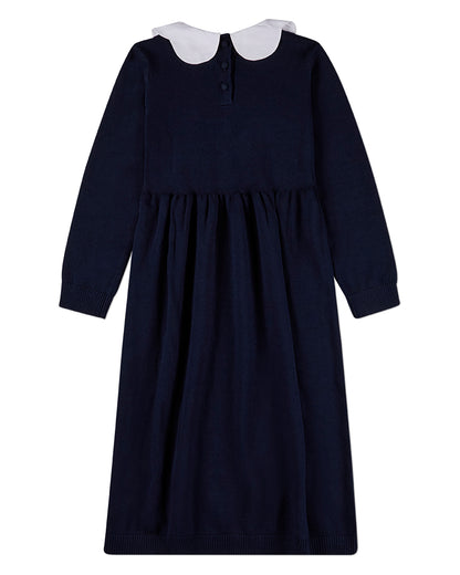 Girls 100% Cotton Maxi Dress with Scalloped Pop Collar and Bow Accents