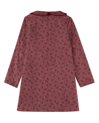 Girls Berry-Print 100% Cotton Pintucked Faux-Button Back-Zip Dress