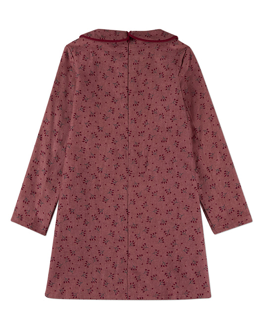 Girls Berry-Print 100% Cotton Pintucked Faux-Button Back-Zip Dress