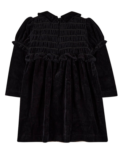 Girls Cotton-Rich Velour Smocked Knee-Length Short Dress