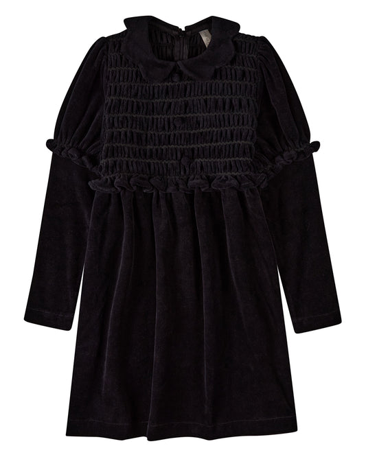 Girls Cotton-Rich Velour Smocked Below-Knee Long Midi Dress