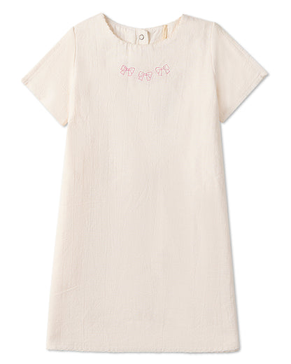 Girls "The Most Perfect Bows" Embroidered Cotton Short-Sleeve Dress