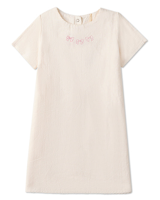 Girls "The Most Perfect Bows" Embroidered Cotton Short-Sleeve Dress