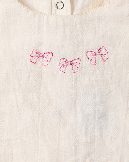 Girls "The Most Perfect Bows" Embroidered Cotton Short-Sleeve Dress