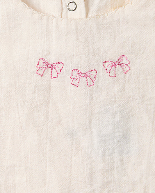 Girls "The Most Perfect Bows" Embroidered Cotton Short-Sleeve Dress