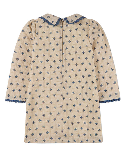 Girls Embroidered-Bow 100% Cotton Pointelle Lace-Trim Mini-Print Dress