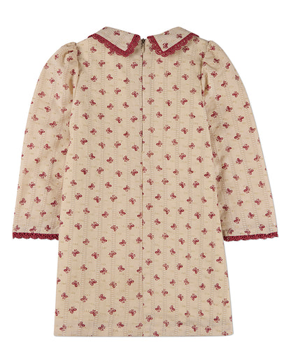 Girls Embroidered-Bow 100% Cotton Pointelle Lace-Trim Mini-Print Dress