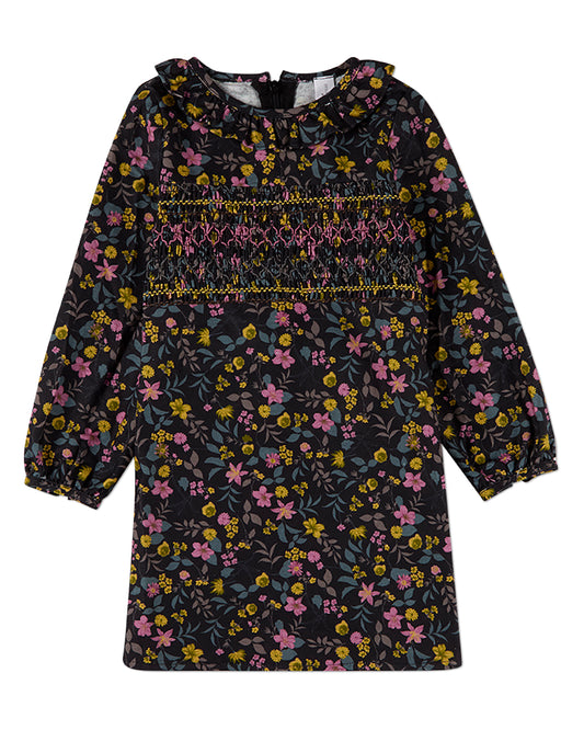 Girls Liberty-Style Print 100% Cotton Long-Sleeve Back-Zip Dress