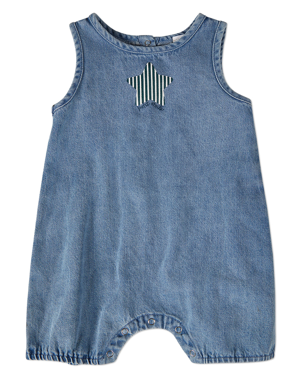 Baby and Toddler Boys "Petit Etoile" Cotton Denim Shorts-Style Romper