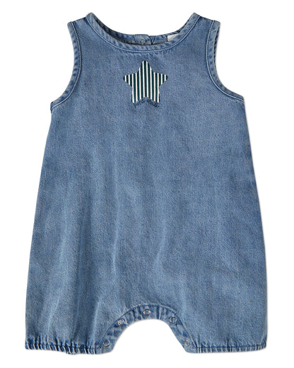Baby and Toddler Boys "Petit Etoile" Cotton Denim Shorts-Style Romper