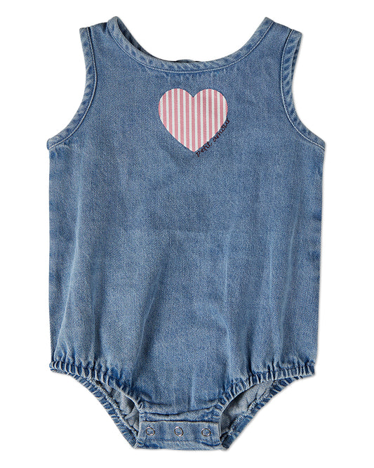 Baby and Toddler Girls "Petit Amour" 100% Cotton Denim Romper