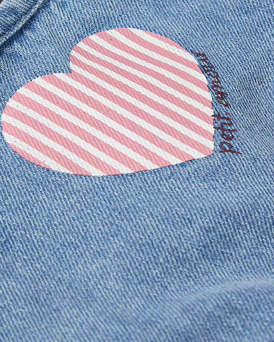 Baby and Toddler Girls "Petit Amour" 100% Cotton Denim Romper