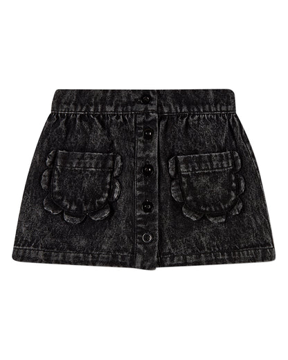 Girls 100% Cotton Denim Button-Down Short Skirt with Scalloped Pockets